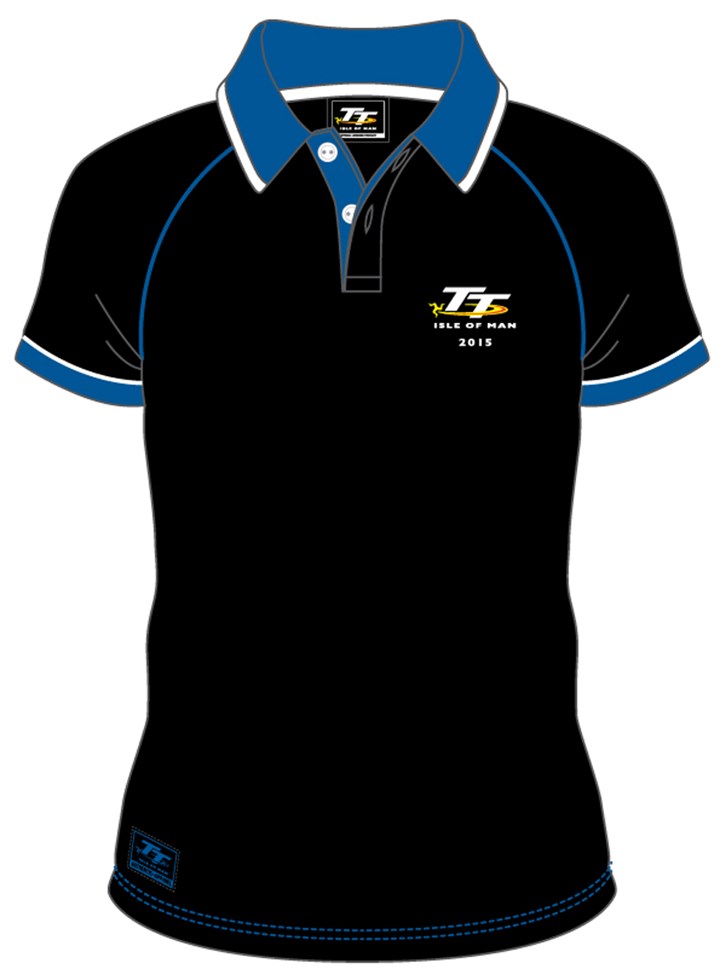 TT 2015 Polo Shirt Black Blue Collar White Trim - click to enlarge