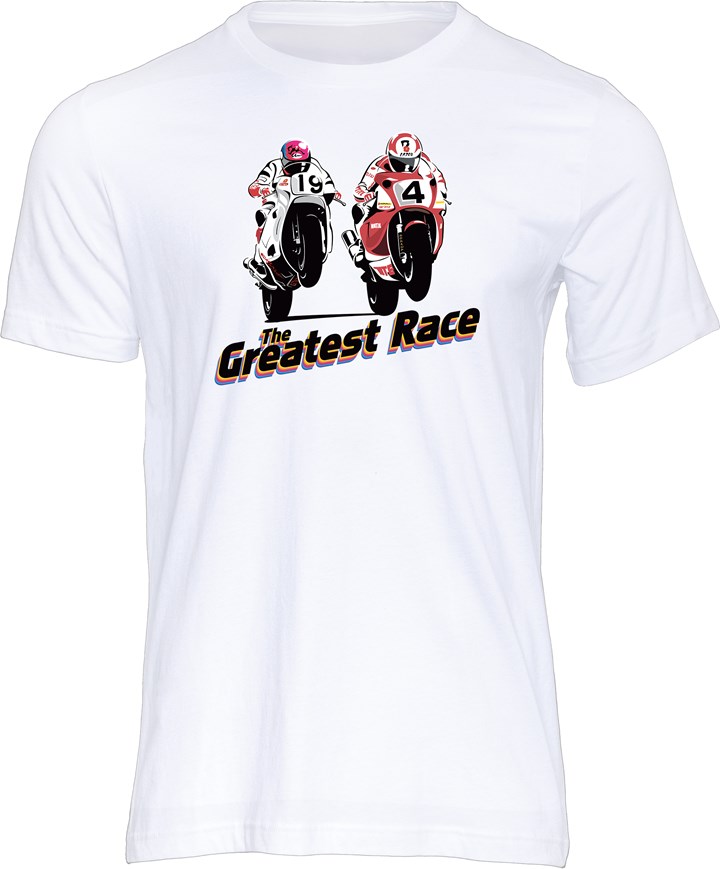 The Greatest Race Hislop vs Fogarty T-shirt White - click to enlarge