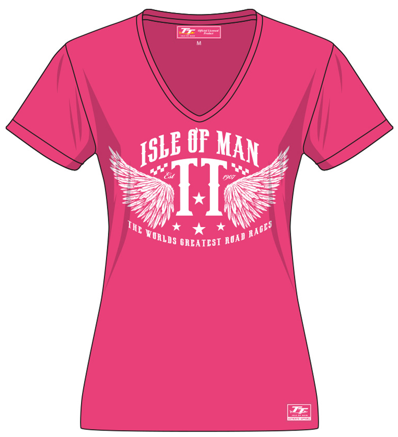 TT Ladies White Print T Shirt Pink : Isle of Man TT Shop
