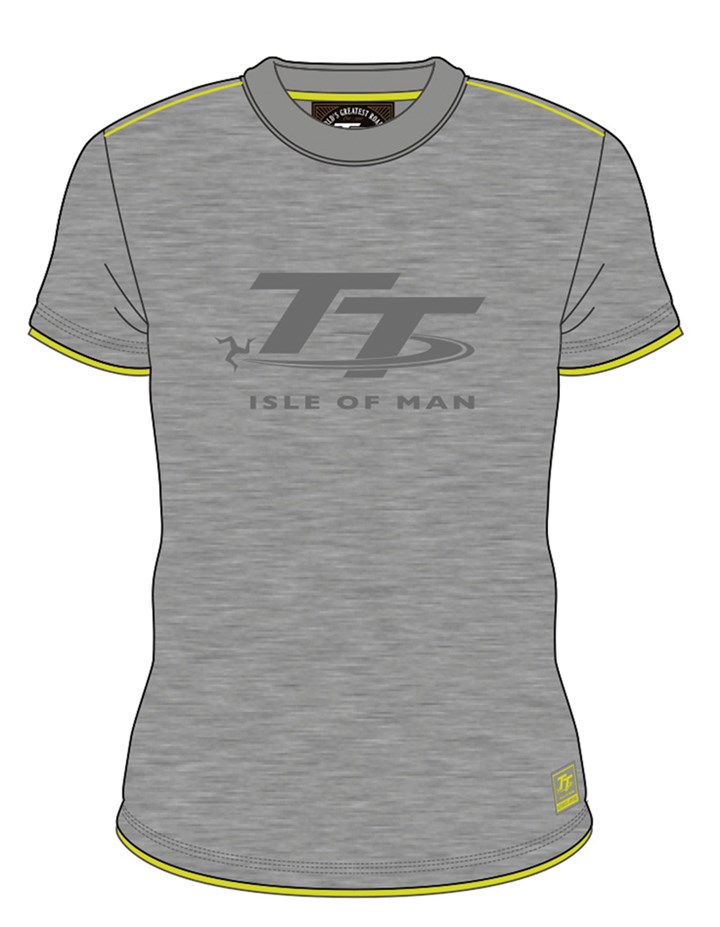 Isle of Man TT Large Logo Custom T-shirt Grey/Yellow Trim - click to enlarge