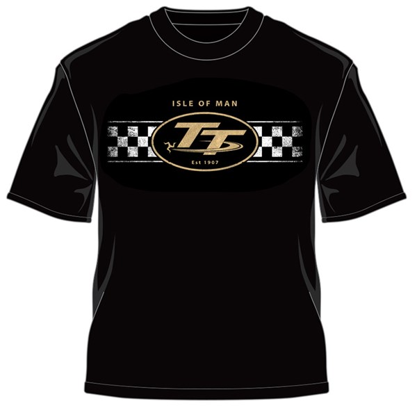 TT Logo & Check Design Retro T-Shirt Black : Isle of Man TT Shop