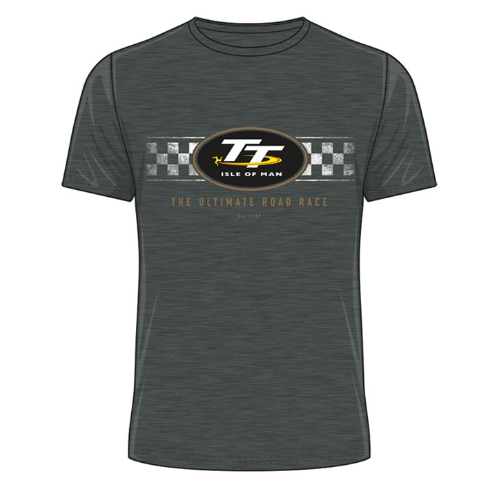 TT 2018 TT Logo Check Design T-Shirt Dark Heather - click to enlarge