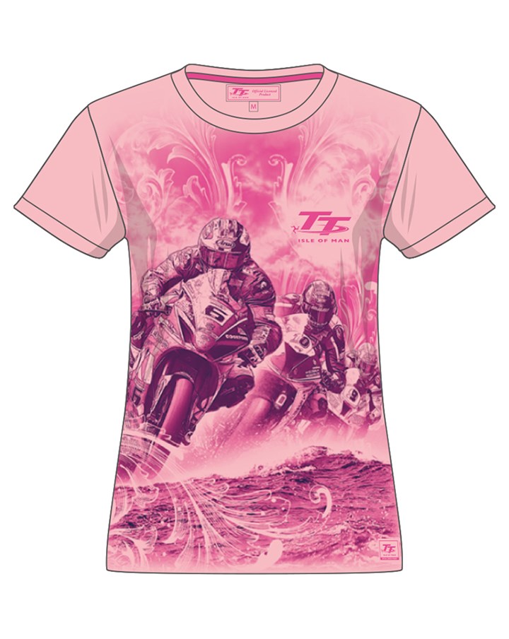 TT Ladies Bike Print T-Shirt Pink - click to enlarge