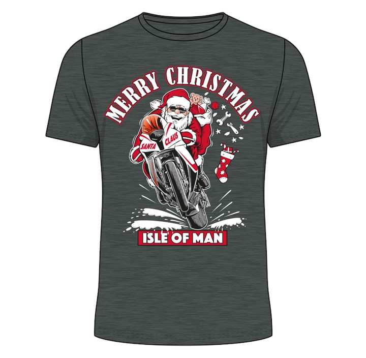 Santa Claus Bike Merry Christmas T- Shirt Dark Heather - click to enlarge