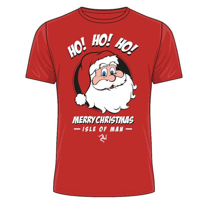 Ho Ho Ho Merry Christmas Isle of Man T-Shirt Red - click to enlarge