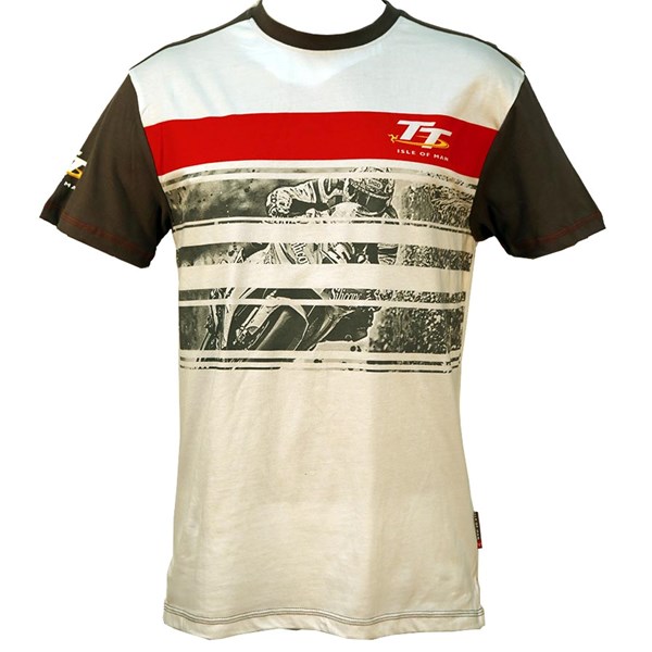 TT Custom T-shirt White with Grey and Red Stripe Print : Isle of Man TT ...