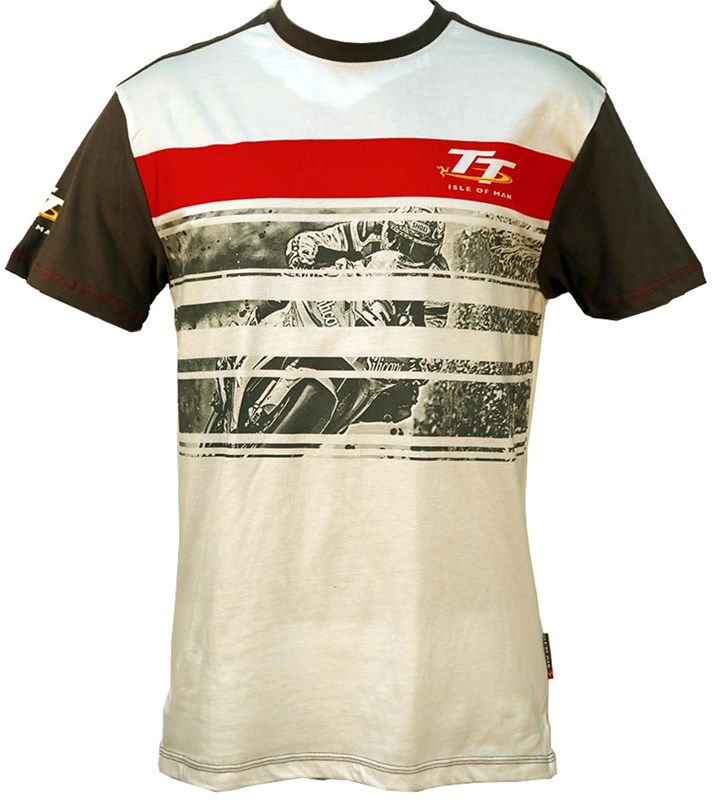 TT Custom T-shirt White with Grey and Red Stripe Print - click to enlarge