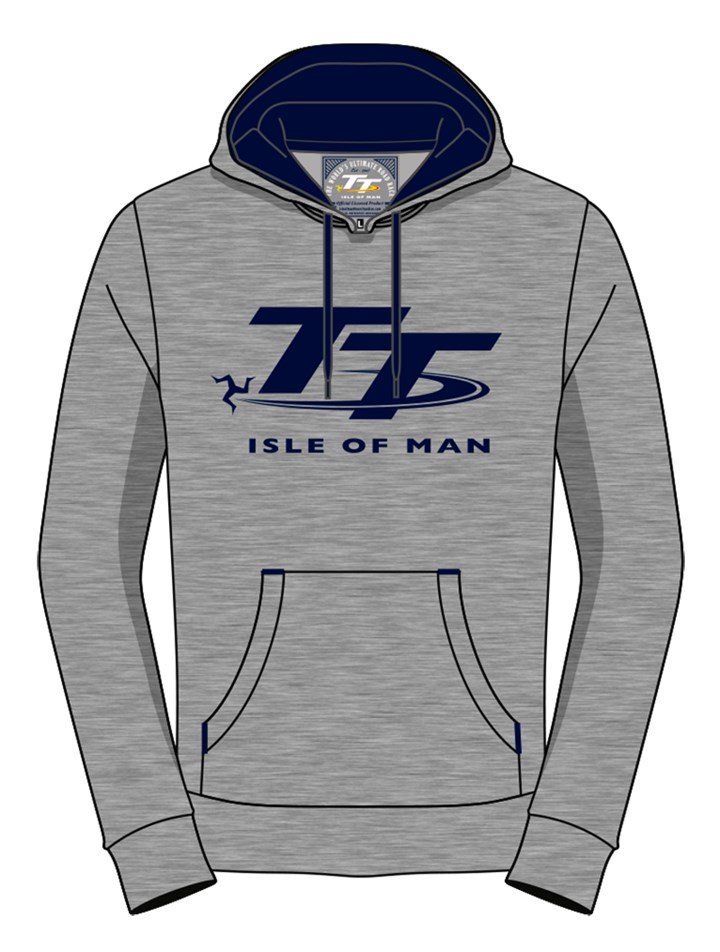 TT Hoodie Grey, Navy Logo - click to enlarge