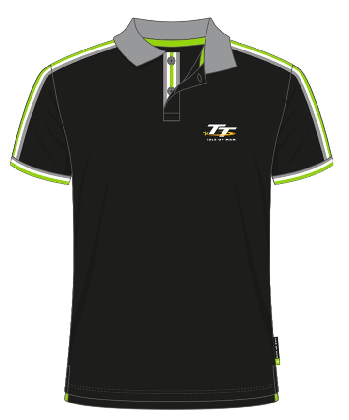 TT Polo Black with Green/White and Grey Edging - click to enlarge