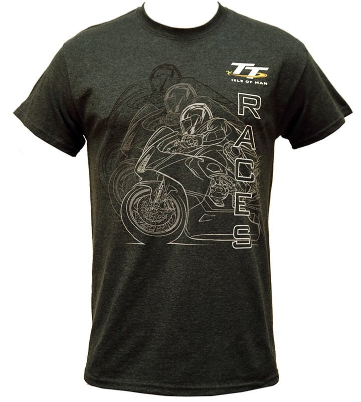 TT Races Mirrored Bike T Shirt Dark Heather - click to enlarge