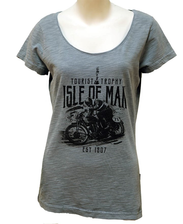 TT Ladies Vintage Bike Scoop Neck T-Shirt Pale Blue - click to enlarge