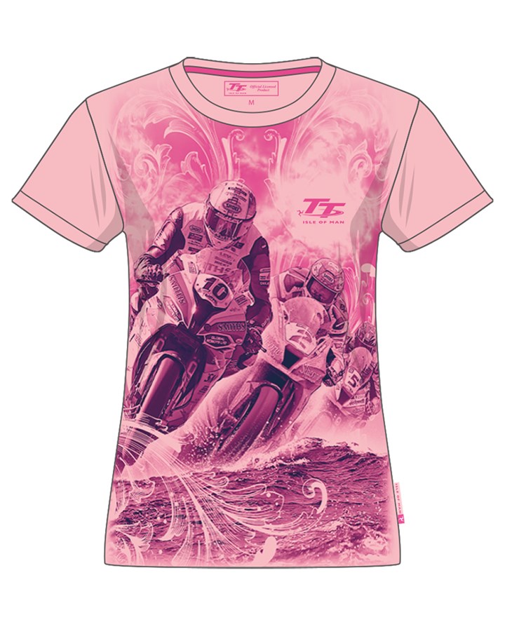 TT Ladies Bikes/Waves T-Shirt Pink - click to enlarge