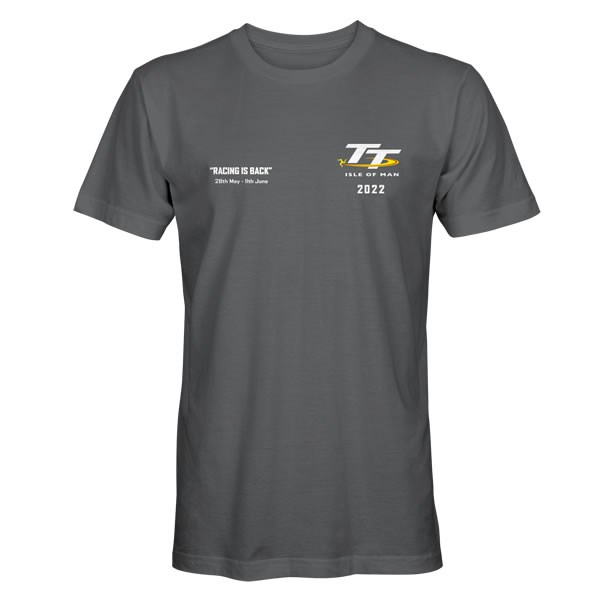 TT 2022 Racing Is Back T-Shirt Charcoal - click to enlarge