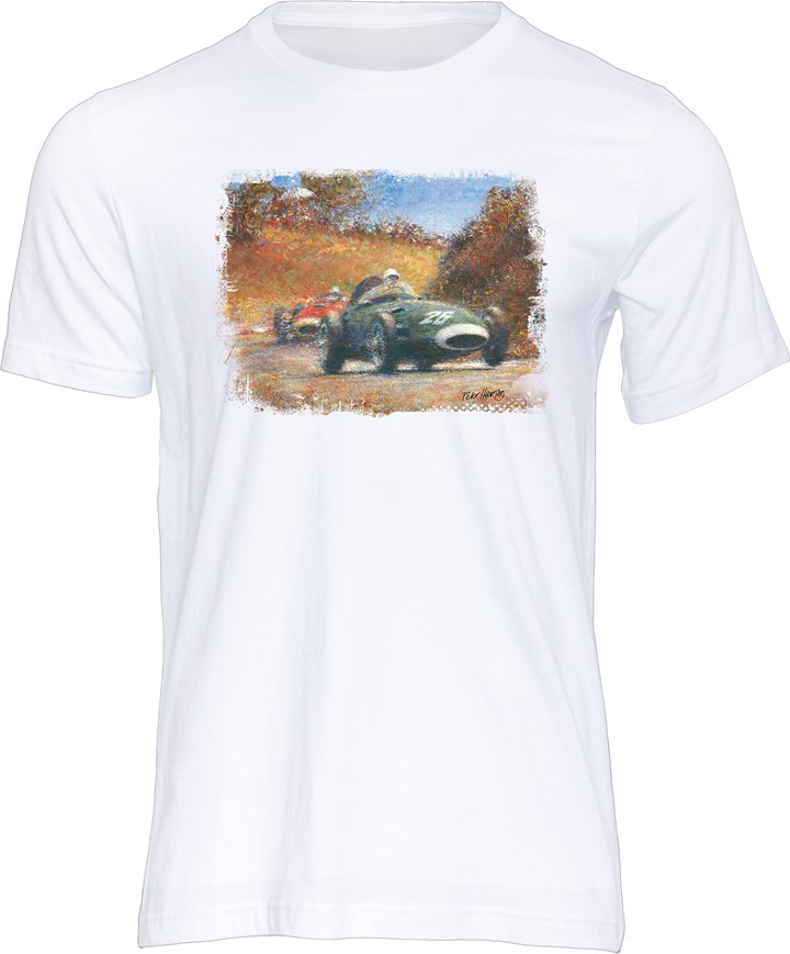 Stirling Moss Art Print T-shirt White - click to enlarge