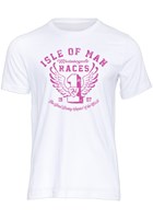 Isle of Man Road Races Distressed Wings T-Shirt Pink on White
