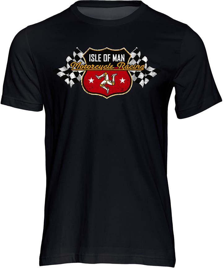 Road Racing Shield and Chequered Flags T-shirt - click to enlarge