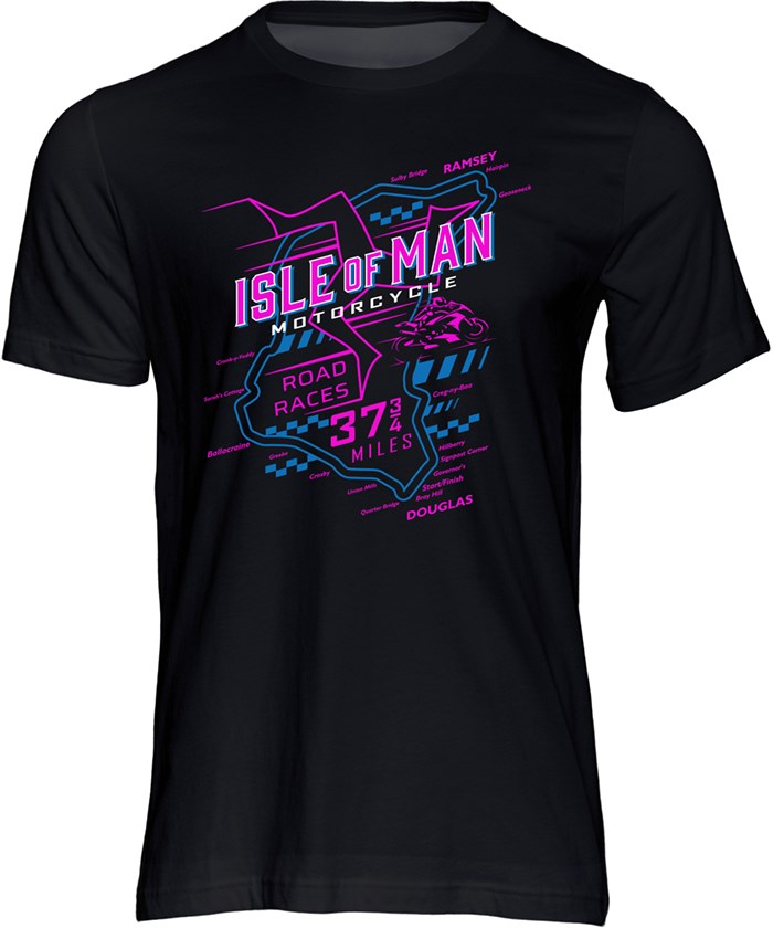 IOM Road Races Course Map 3 Legs 37.75 miles T-shirt - click to enlarge