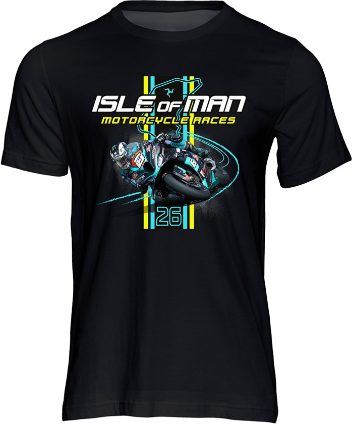 Isle of Man Road Racing 2026 Rider and Stripe T-shirt - click to enlarge