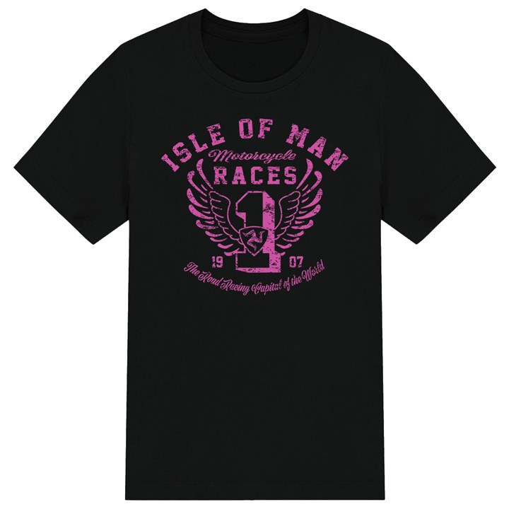 IOM Road Races Distressed Wings Kids T-shirt Pink - click to enlarge