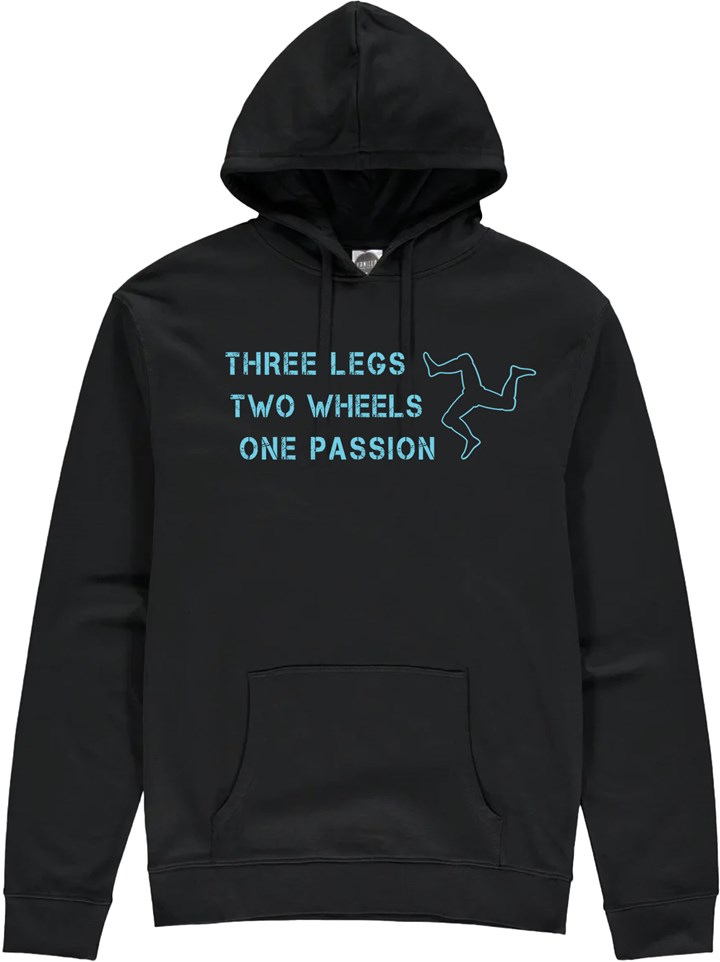 Three Legs Two Wheels One Passion Hoodie Black - click to enlarge