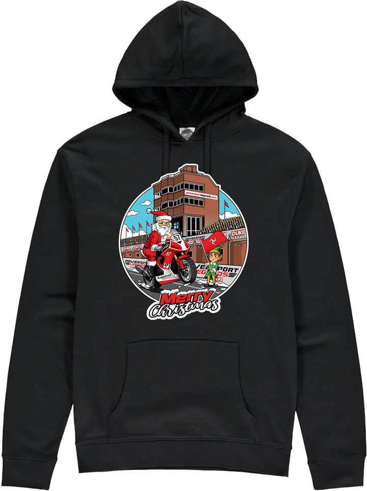 IOM Road Racing Christmas Hoodie Black - click to enlarge