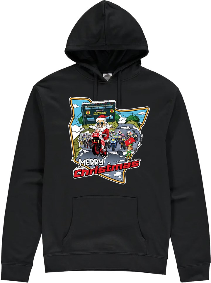 Southern 100 Road Races Christmas Hoodie Black - click to enlarge