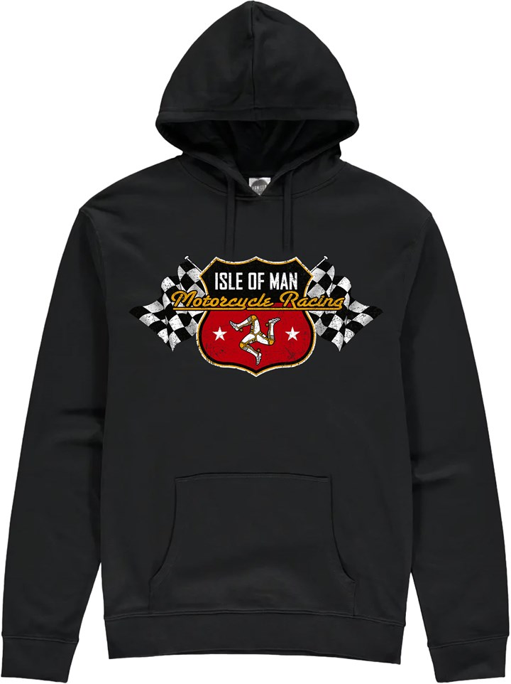 Road Racing Shield and Chequered Flags Hoodie - click to enlarge