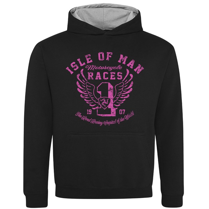 IOM Road Races Distressed Wings Kids Hoodie Pink - click to enlarge
