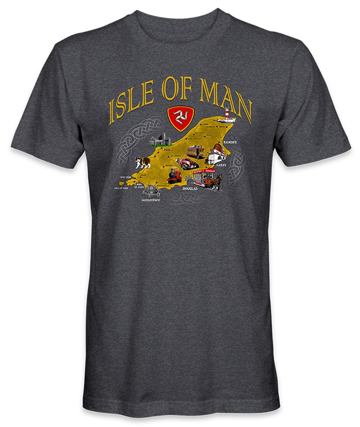 Isle of Man Yellow Map T-Shirt Dark Heather - click to enlarge