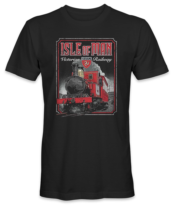 Isle of Man Steam Train T-Shirt Black - click to enlarge