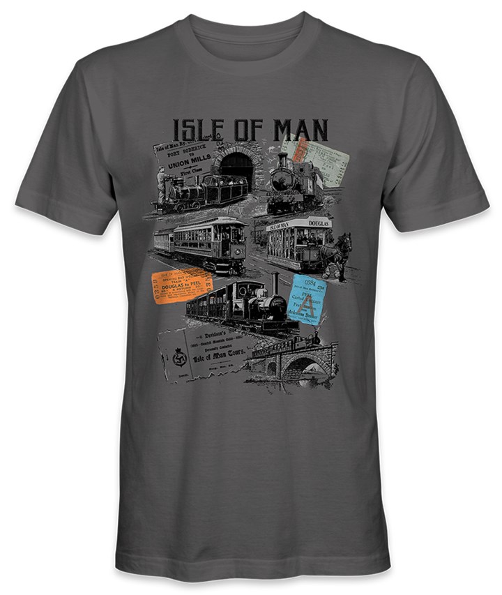Isle of Man Transport Tickets T-Shirt Charcoal - click to enlarge