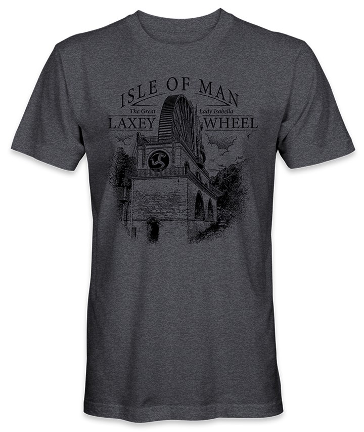 Isle of Man Laxey Wheel T-Shirt Dark Heather - click to enlarge