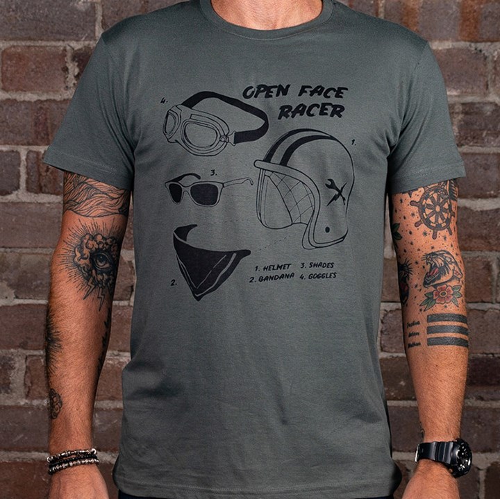 The Open Face Helmet T-Shirt Green - click to enlarge