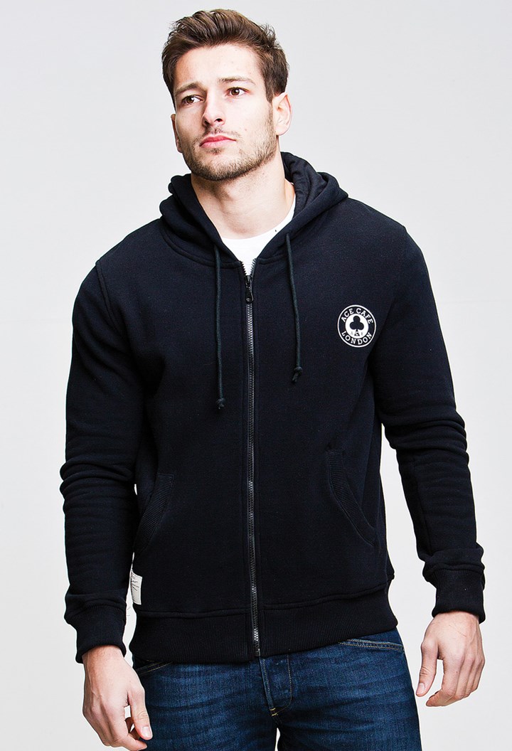 Ace Cafe Ton Up  Zipped Hoodie Black - click to enlarge