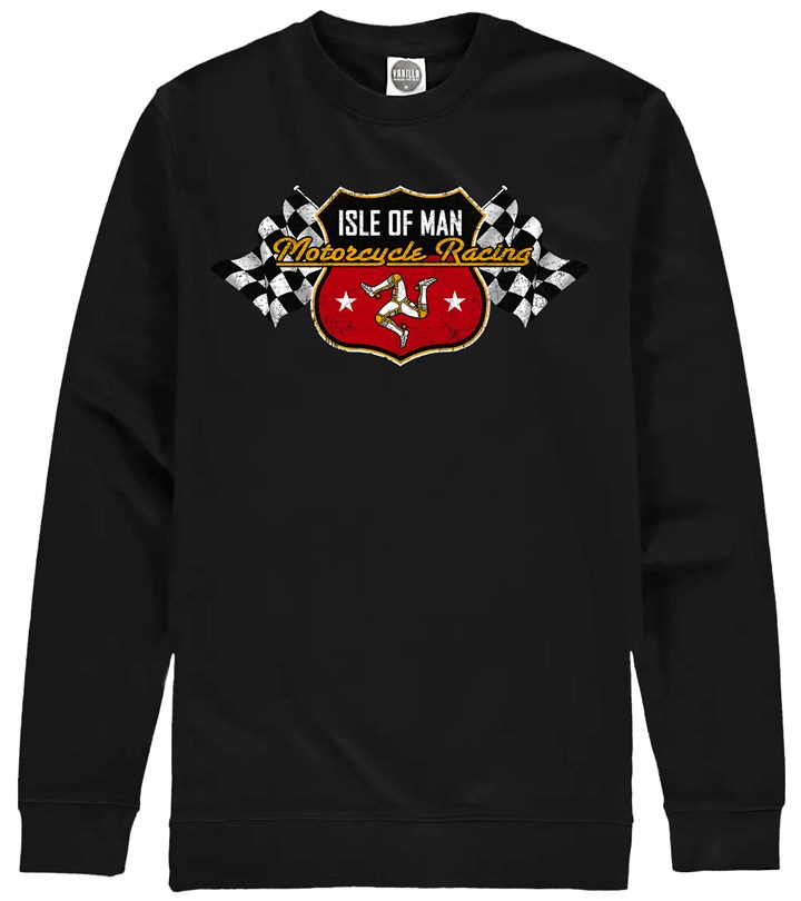 Road Racing Shield and Chequered Flags Sweatshirt - click to enlarge