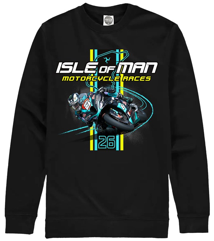 Isle of Man Road Racing 2026 Rider and Stripe Sweatshirt - click to enlarge